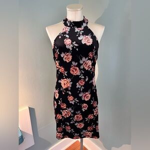 Forever 21 Black and Pink Floral velour mini Dress